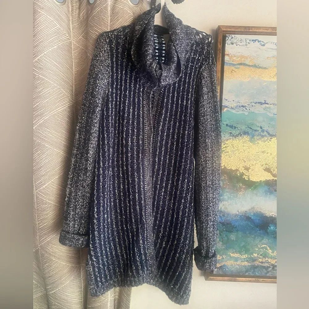 Chico's Cardigan sweater Size 2 (L) Navy Blue knit Button front